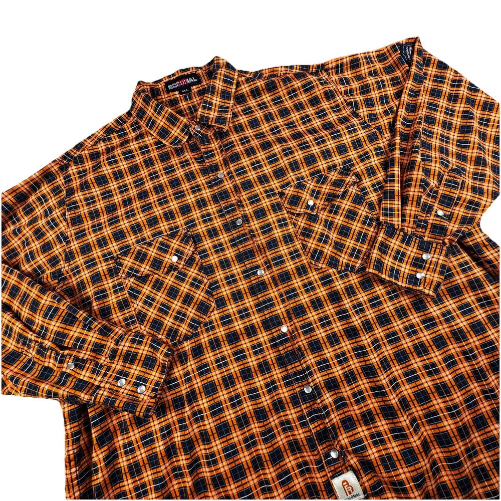 Bocomal FR Pearl Snap Shirt Men 4XL‎ Plaid Orange Cat 2 Flame Resistant Workwear